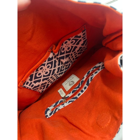 Spartina 449 Navy White Geometric Linen Leather Shoulder Bag Navy White Orange - Picture 9 of 16